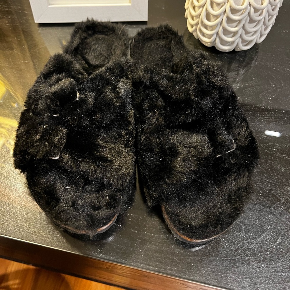 Faux Fur Two Strap Sandals